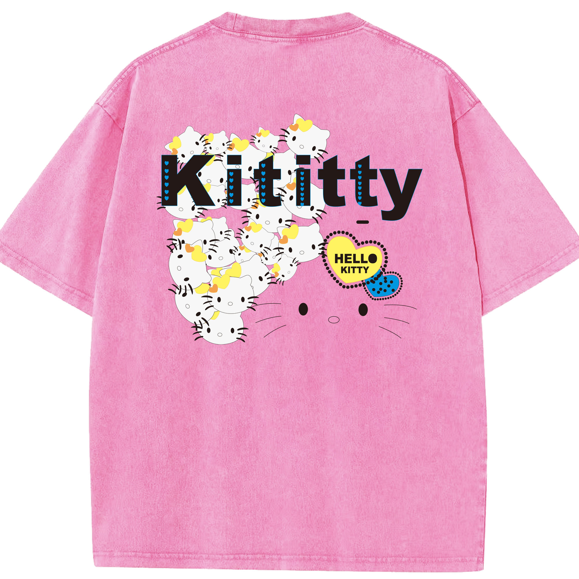 （画像用） Hello Kitty ハローキティ 綿100% ヴィンテージ風 半袖Tシャツ（背面プリント）